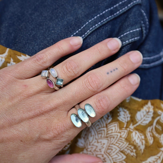RNG Double Stone Stacking Ring - Rainbow Moonstone & Apatite