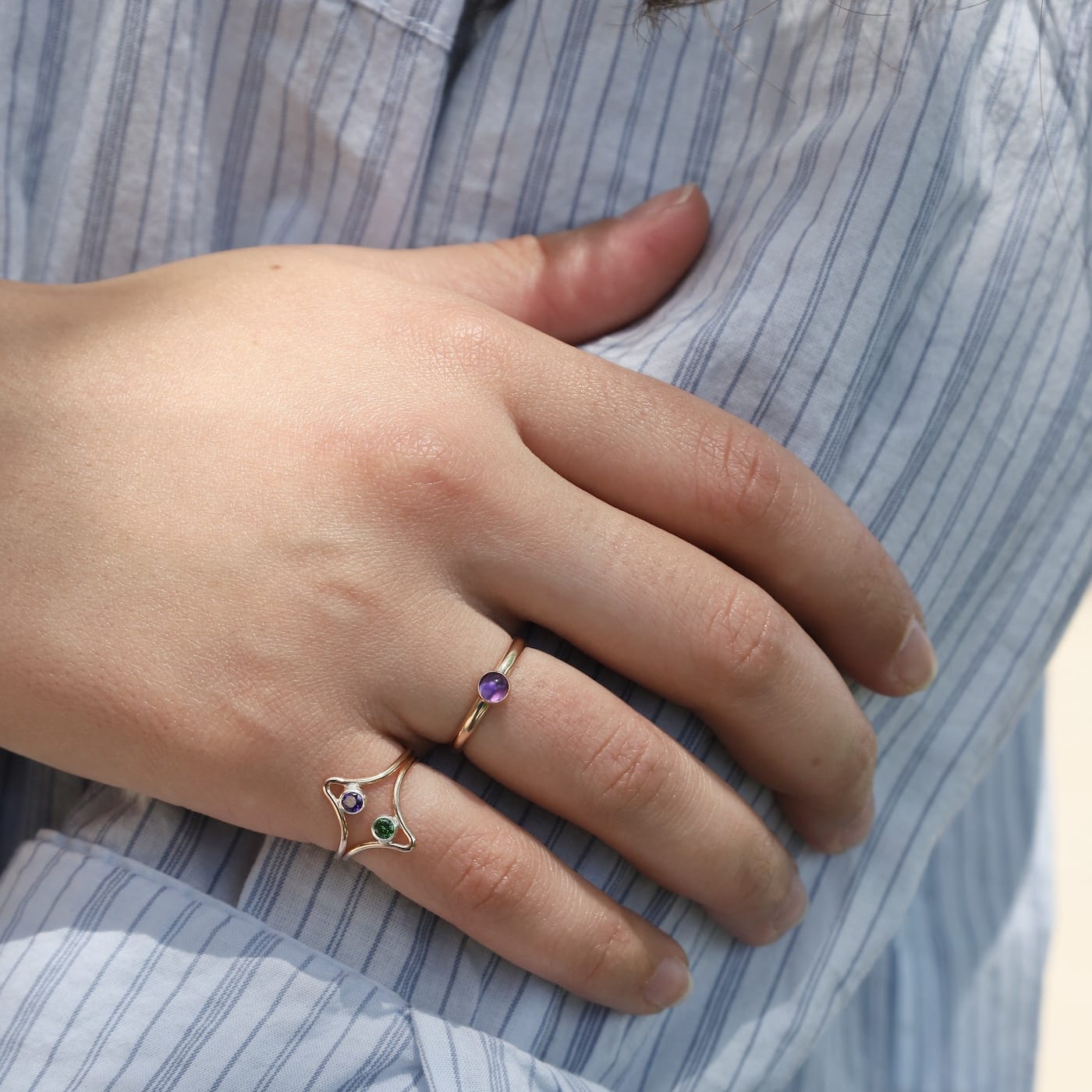 RNG-GF Gold Filled 2mm Half Round Cabochon Amethyst Ring