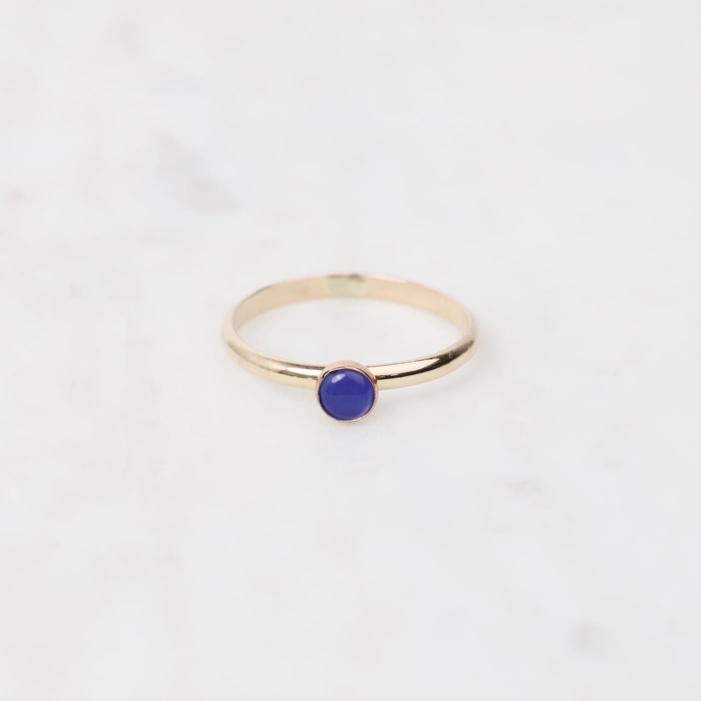 RNG-GF Gold Filled 2mm Half Round Cabochon Blue Onyx Ring