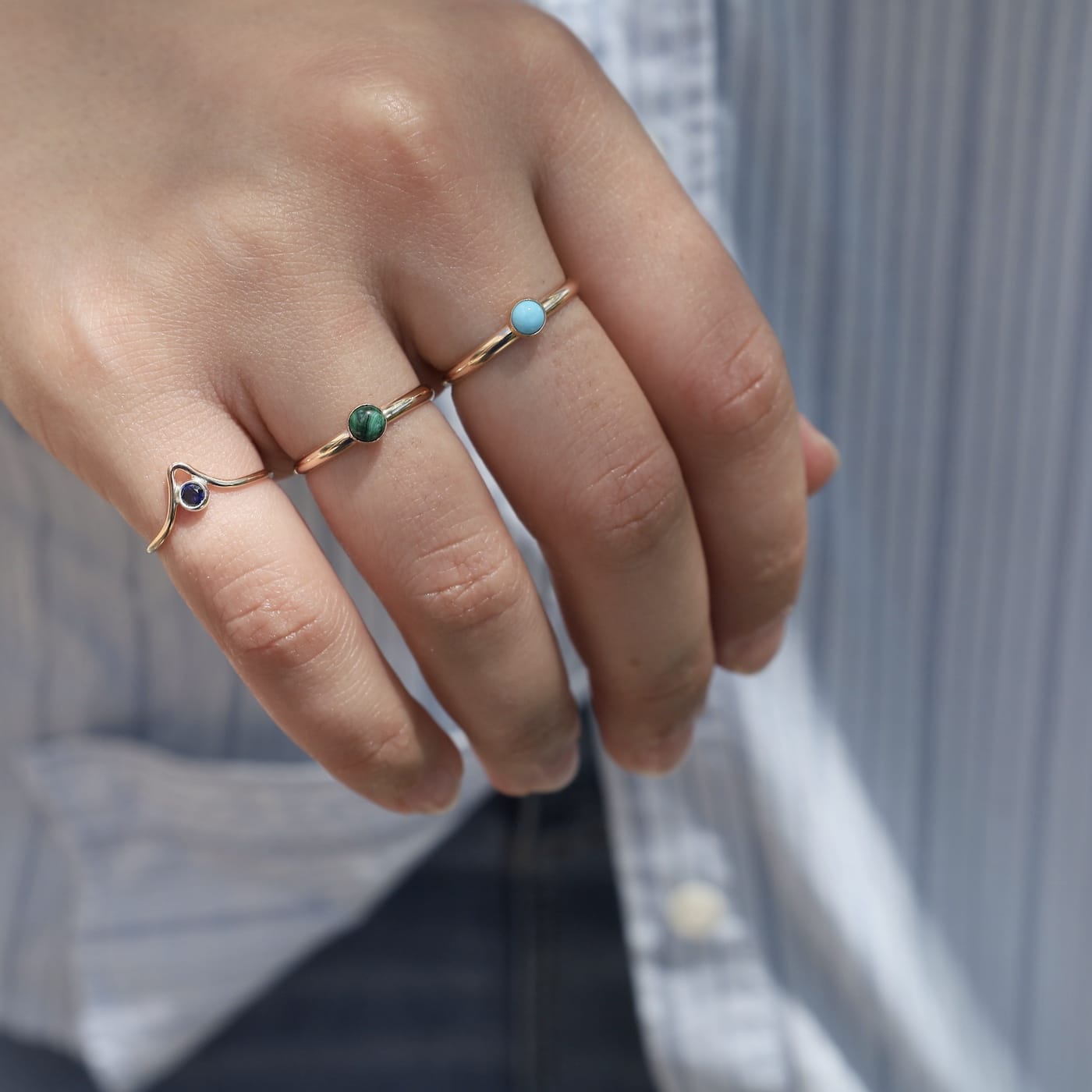 RNG-GF Gold Filled 2mm Half Round Cabochon Turquoise Ring