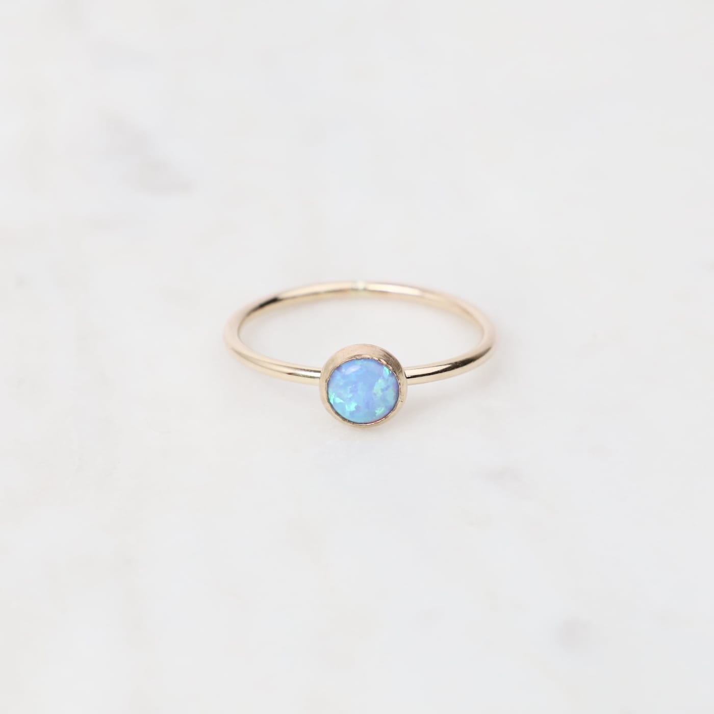 RNG-GF Gold Filled 5mm Blue Opal Cab Ring