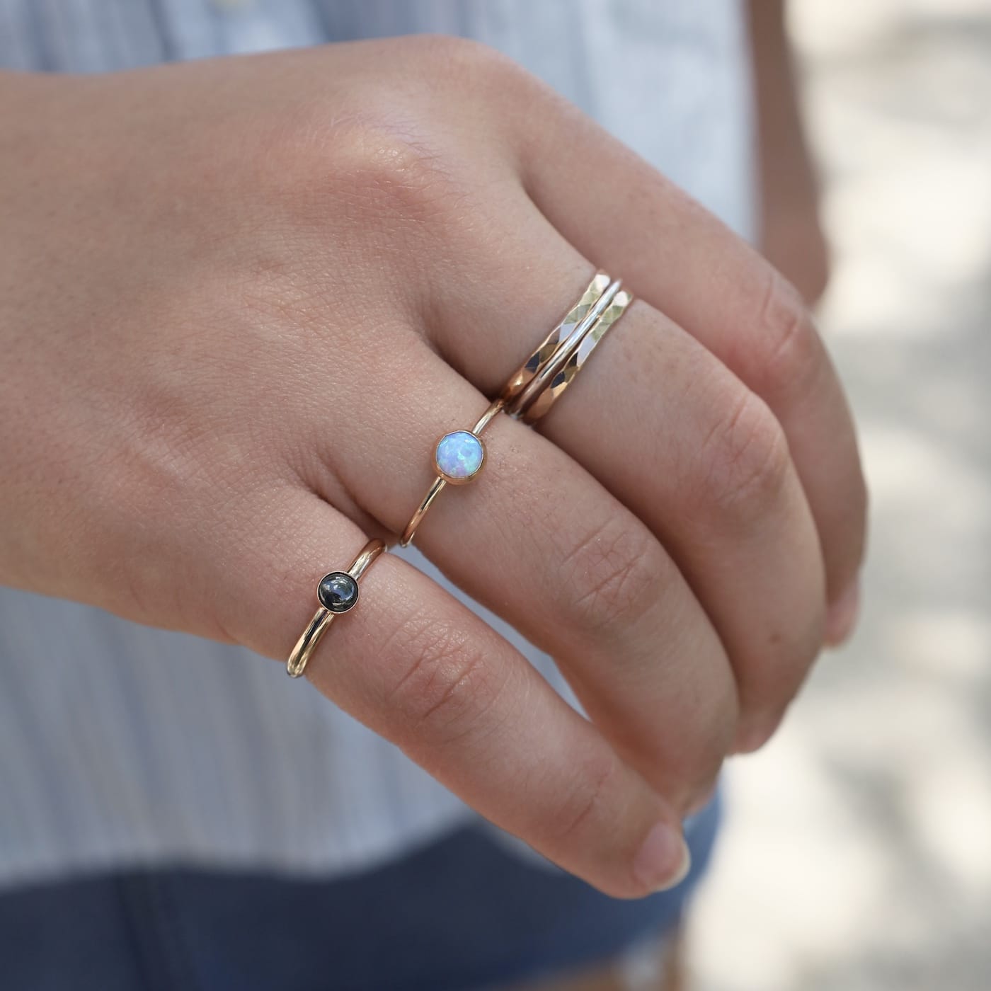 RNG-GF Gold Filled 5mm Blue Opal Cab Ring