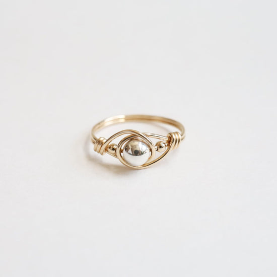 RNG-GF Gold Filled Wire Wrapped Ring with Sterling Silver Center Ball