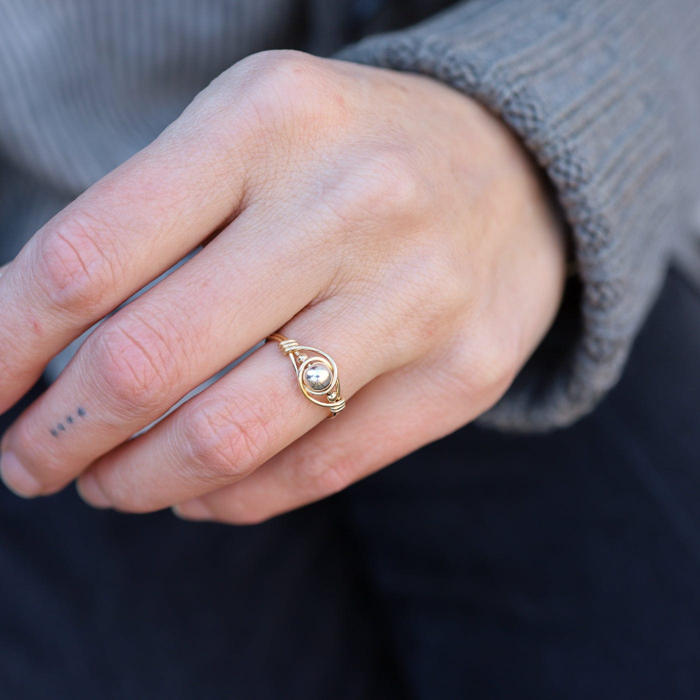 RNG-GF Gold Filled Wire Wrapped Ring with Sterling Silver Center Ball