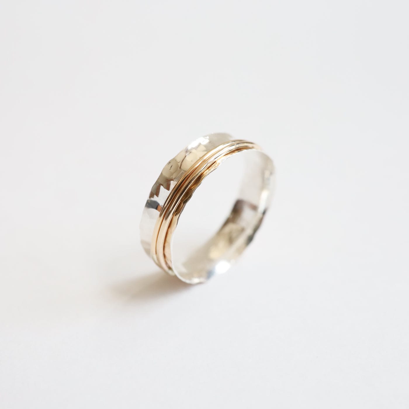 RNG-GF Hammered Sterling Silver Ring with Gold Filled Spinning Bands