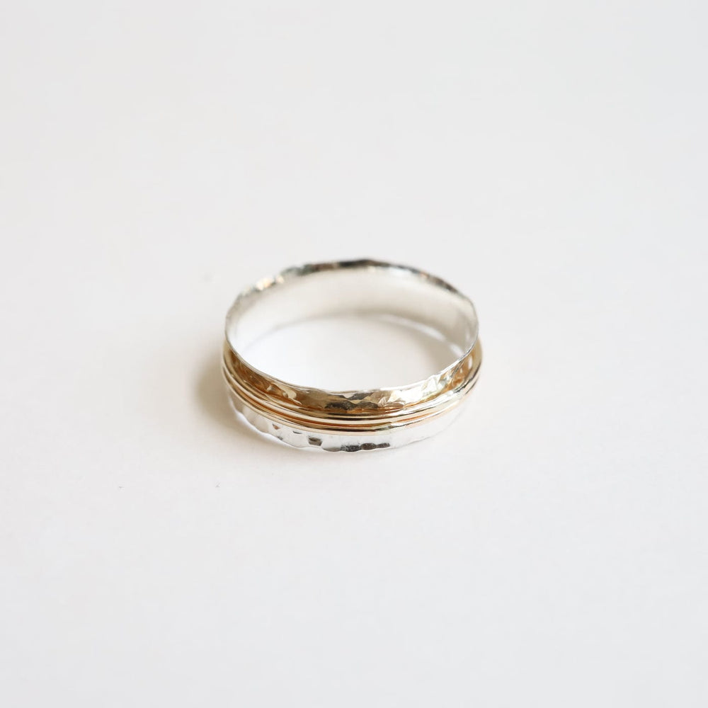 
                  
                    RNG-GF Hammered Sterling Silver Ring with Gold Filled Spinning Bands
                  
                