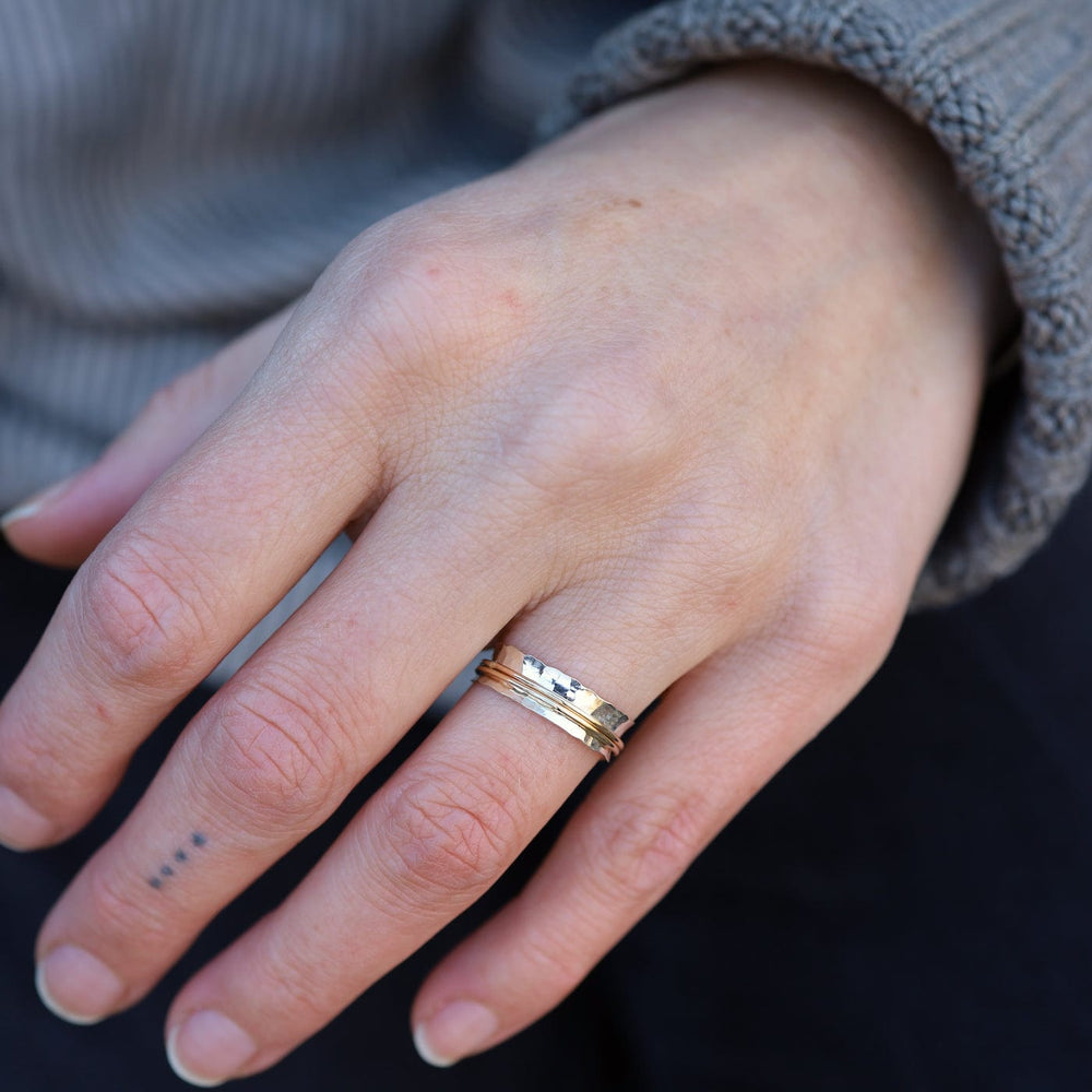 
                  
                    RNG-GF Hammered Sterling Silver Ring with Gold Filled Spinning Bands
                  
                