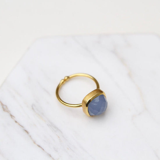 RNG-GPL Blue Chalcedony Asha Square Adjustable Ring