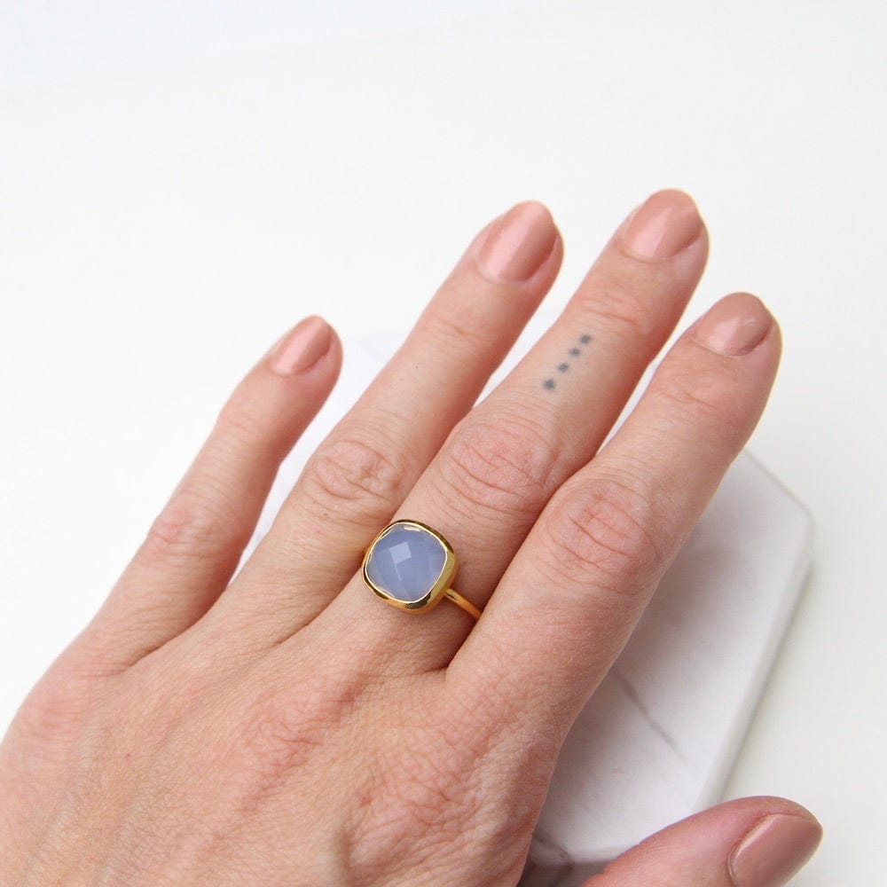 RNG-GPL Blue Chalcedony Asha Square Adjustable Ring