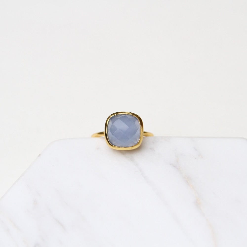 RNG-GPL Blue Chalcedony Asha Square Adjustable Ring