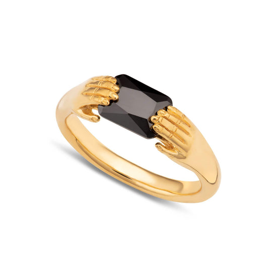 RNG-GPL Fede Ring with Black Stone - 18k Gold Plated Sterl