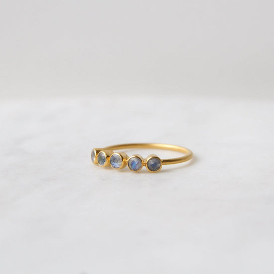 RNG-GPL Five Faceted Rainbow Moonstone in Gold Plated Brass Ring