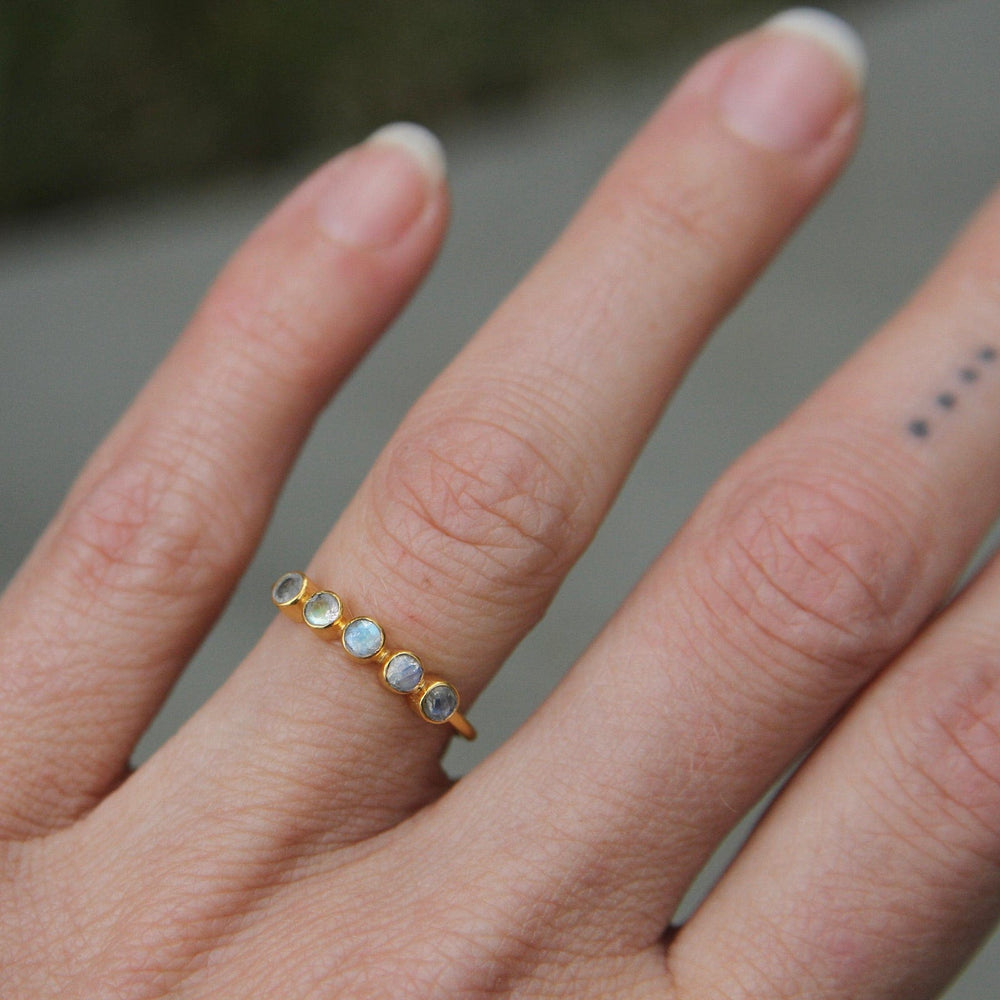 
                      
                        RNG-GPL Five Faceted Rainbow Moonstone in Gold Plated Brass Ring
                      
                    