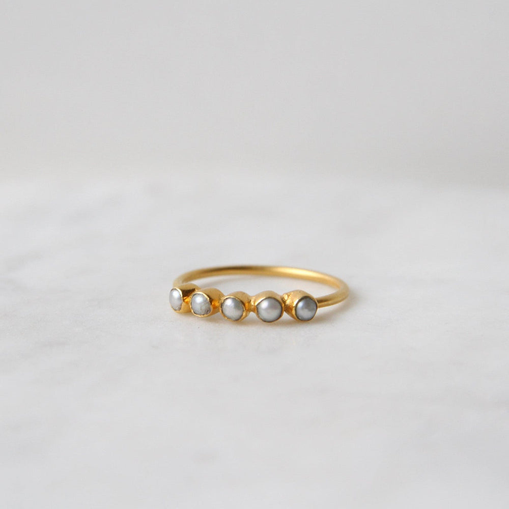 
                      
                        RNG-GPL Five White Pearl in Gold Plated Brass Ring
                      
                    