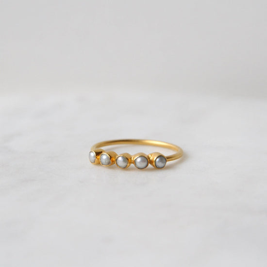 RNG-GPL Five White Pearl in Gold Plated Brass Ring