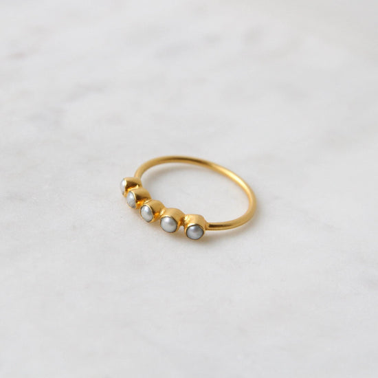 RNG-GPL Five White Pearl in Gold Plated Brass Ring