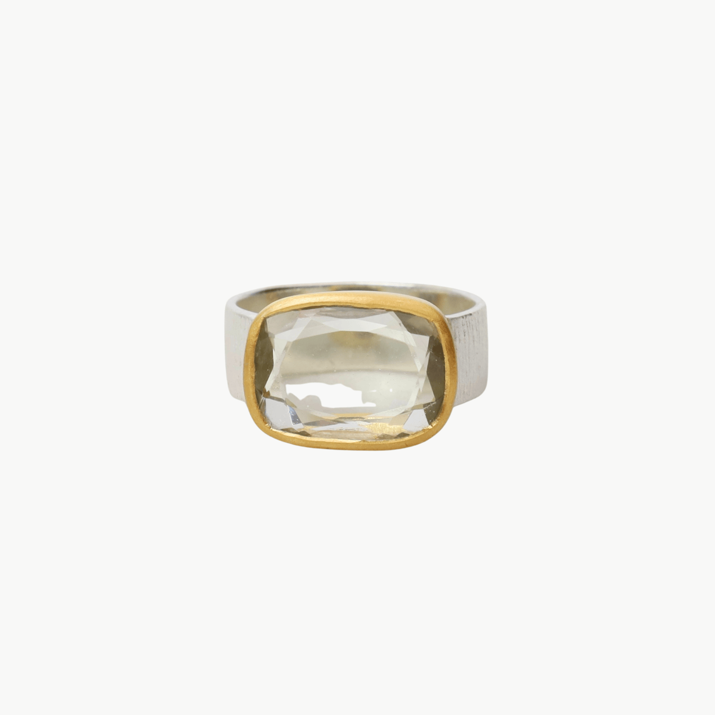 RNG-GPL Gold Bezel Green Amethyst Silver Textured Band Rin