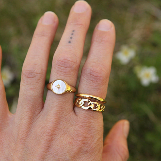 Load image into Gallery viewer, RNG-GPL Gold Mother Of Pearl Emblem Signet Ring
