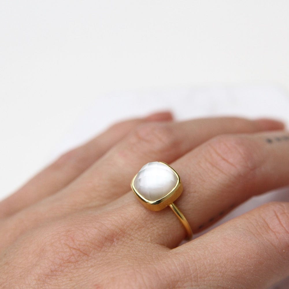 RNG-GPL Ice Pearl Asha Square Adjustable Ring