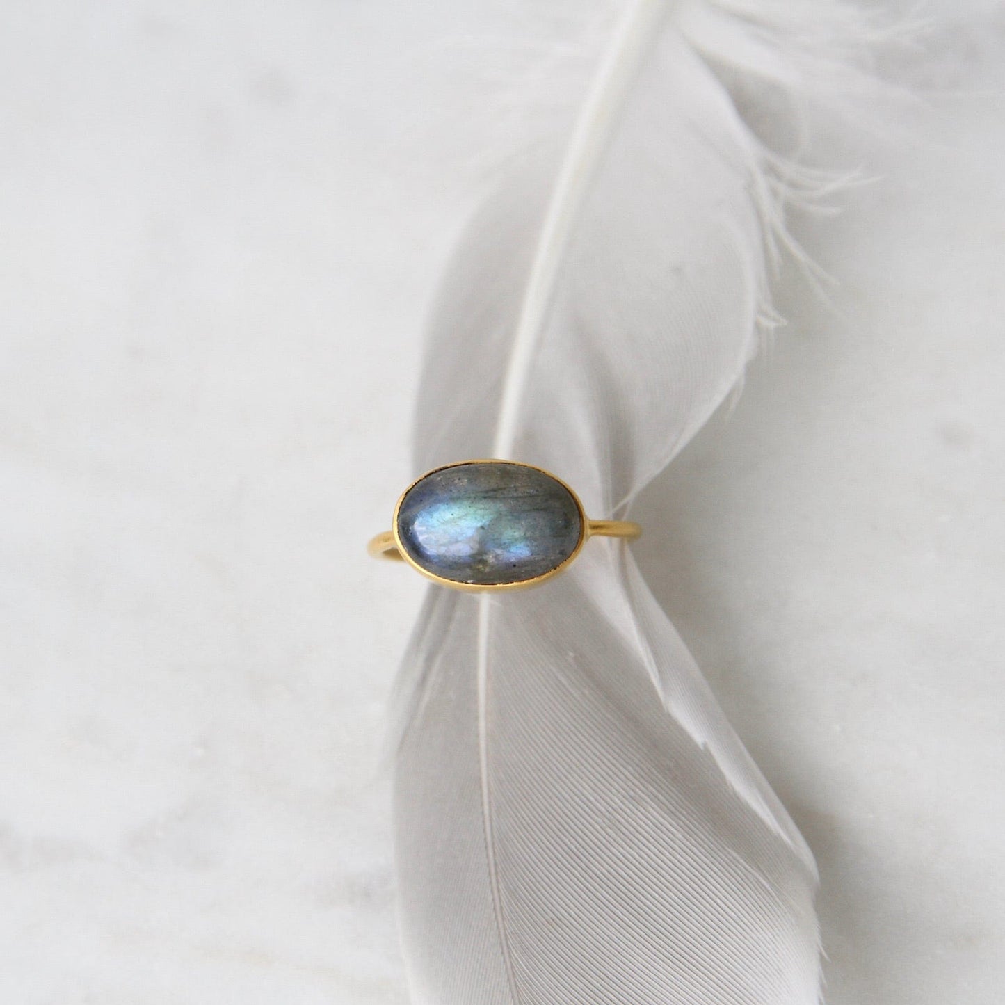 RNG-GPL Oval Cabachon Labradorite in Gold Plated Brass Ring
