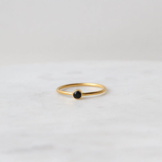Load image into Gallery viewer, RNG-GPL Tiny Faceted Single Black Onyx in Gold Plated Brass Ring
