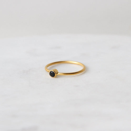 RNG-GPL Tiny Faceted Single Black Onyx in Gold Plated Brass Ring