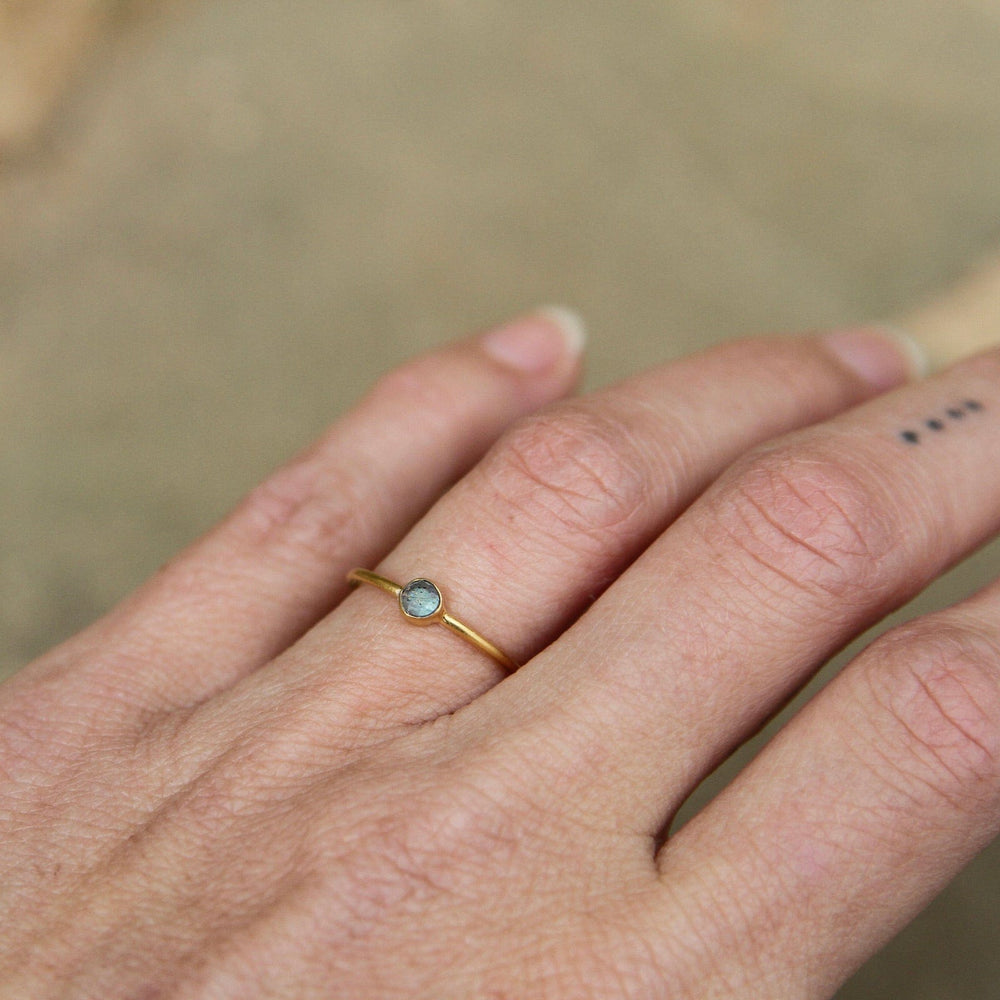 RNG-GPL Tiny Faceted Single Labradorite in Gold Plated Brass Ring