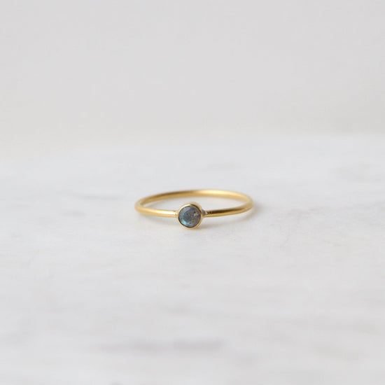RNG-GPL Tiny Faceted Single Labradorite in Gold Plated Brass Ring