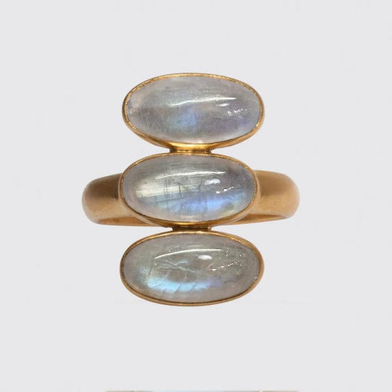 RNG-GPL Triple Rainbow Moonstone Glowing Oval Cabochon Ring