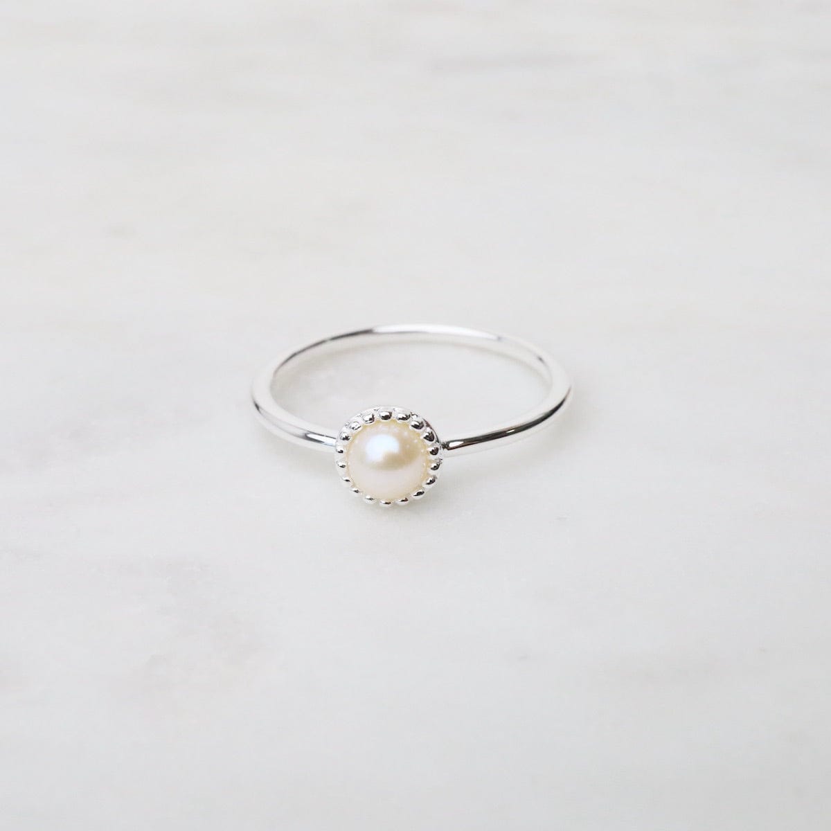 RNG Milgrain-Edge White Pearl Ring - Sterling Silver