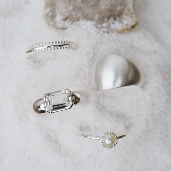 RNG Milgrain-Edge White Pearl Ring - Sterling Silver
