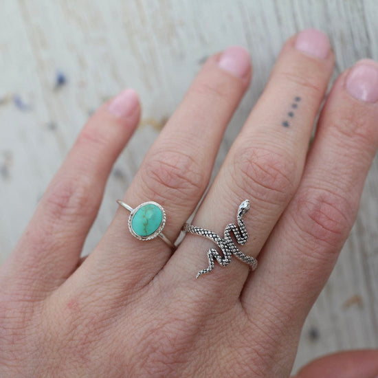 RNG Oval Compressed Turquoise Silver Ring