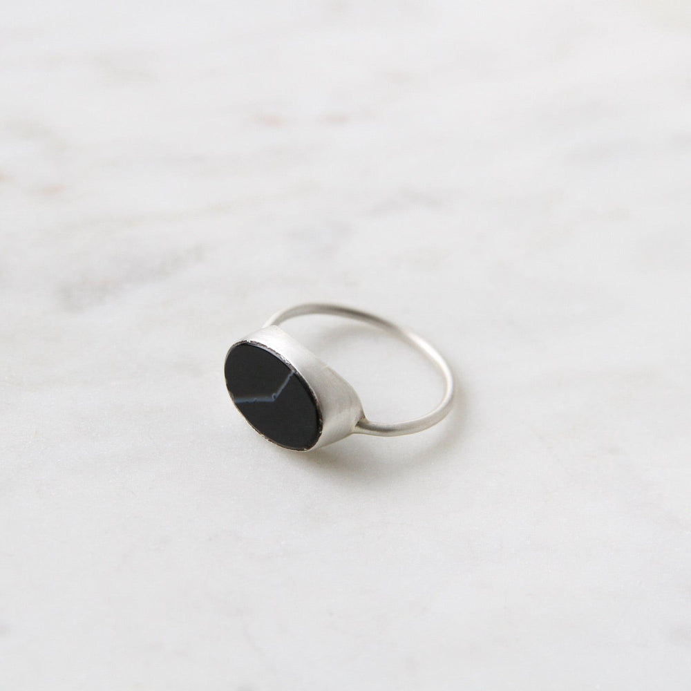 
                      
                        RNG Oval Flat Cut Banded Black Onyx in Sterling Silver Ring
                      
                    