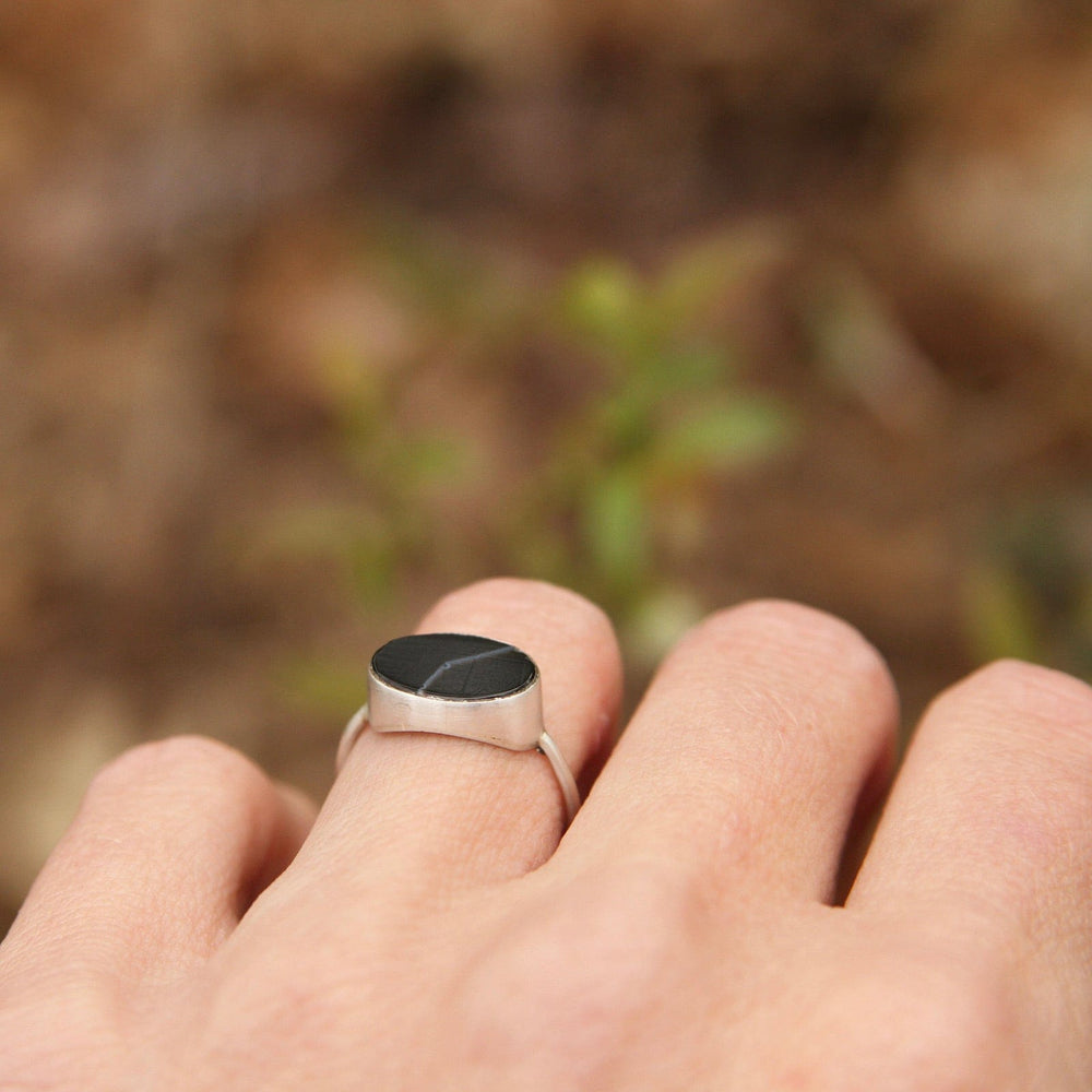 
                      
                        RNG Oval Flat Cut Banded Black Onyx in Sterling Silver Ring
                      
                    