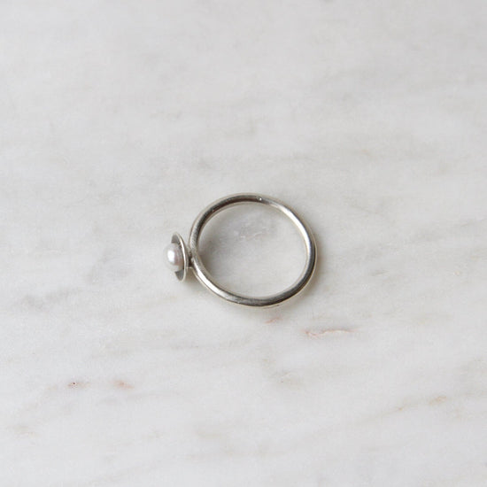 RNG Oxidized Sterling Silver Small Pearl Cup Ring