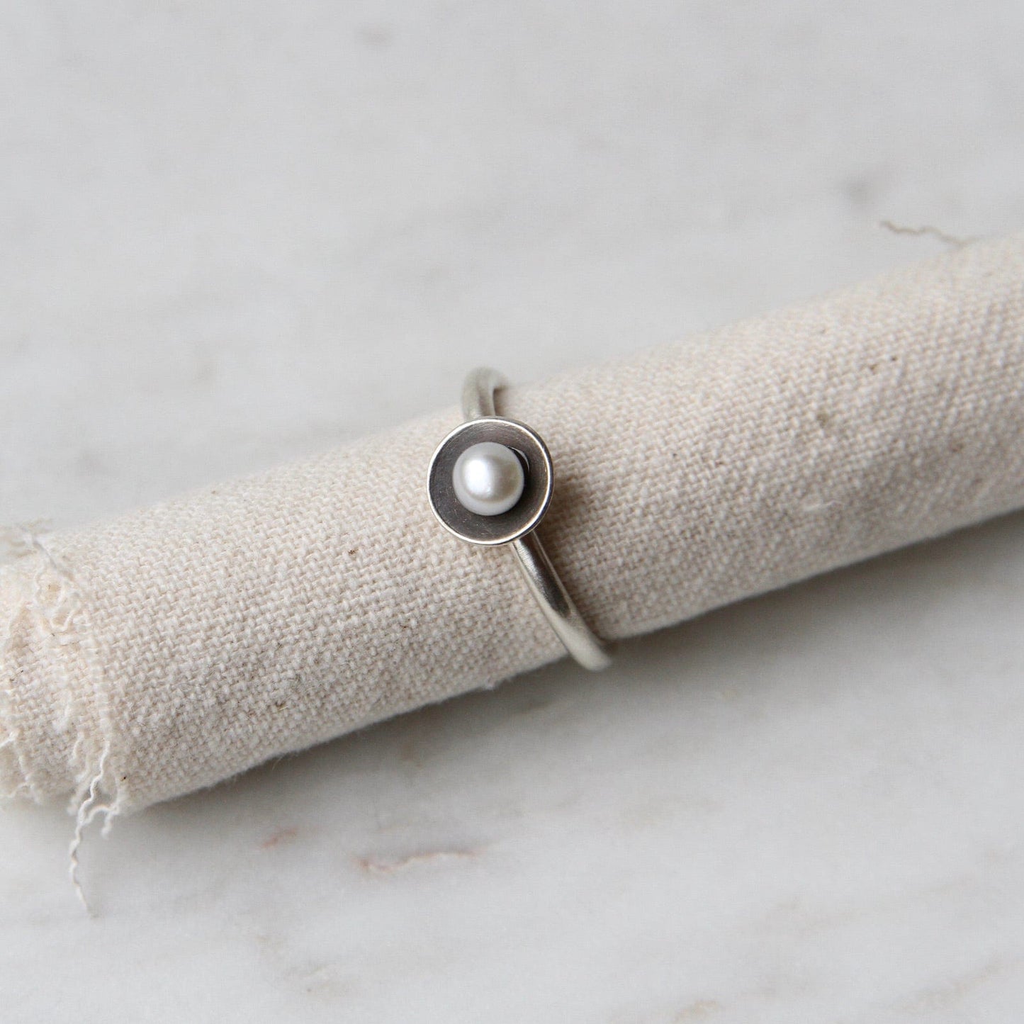 RNG Oxidized Sterling Silver Small Pearl Cup Ring