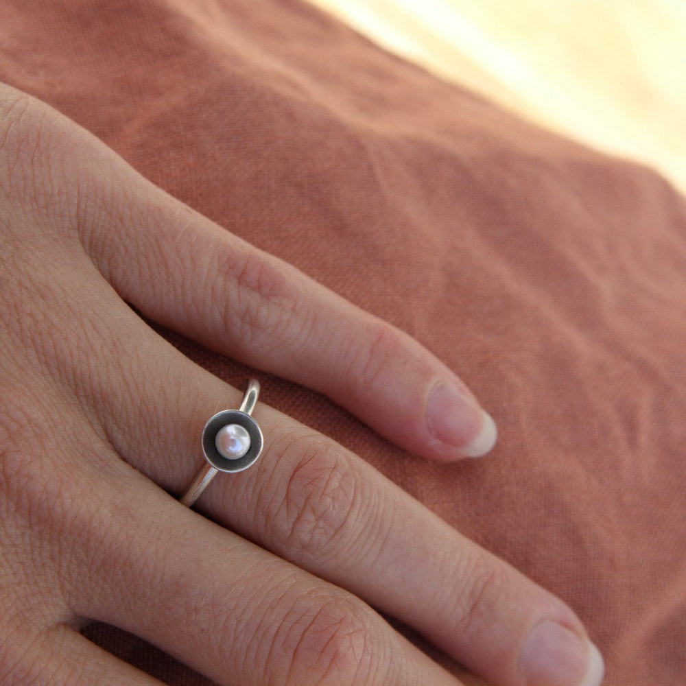 RNG Oxidized Sterling Silver Small Pearl Cup Ring