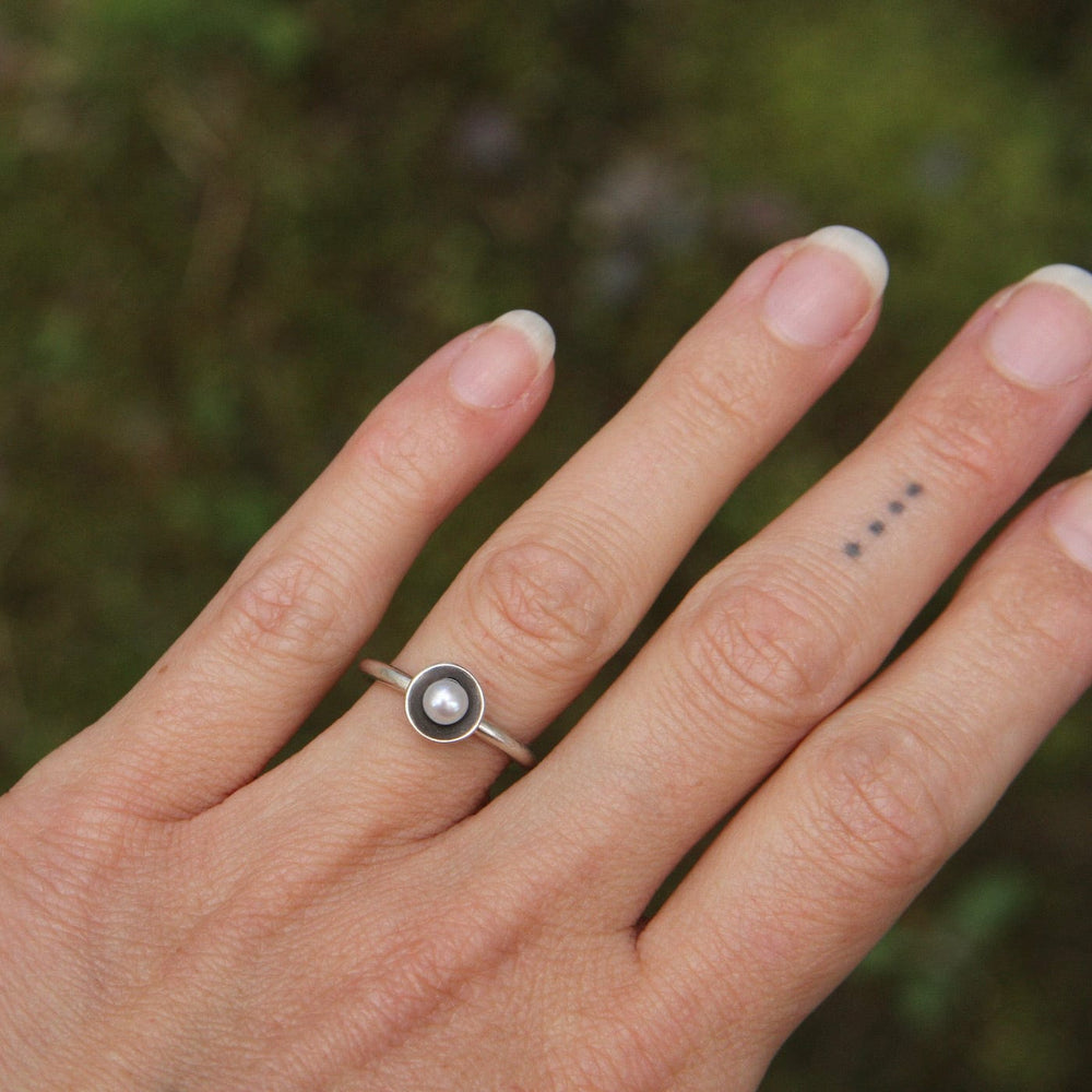 
                      
                        RNG Oxidized Sterling Silver Small Pearl Cup Ring
                      
                    