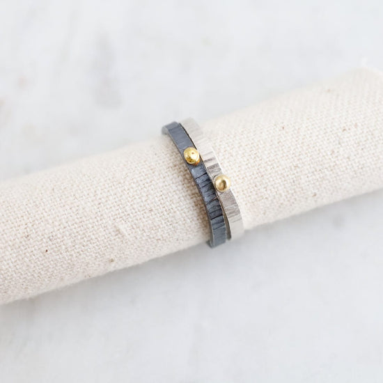 RNG Oxidized Sterling Silver Textured with Gold Ball Stacking Ring