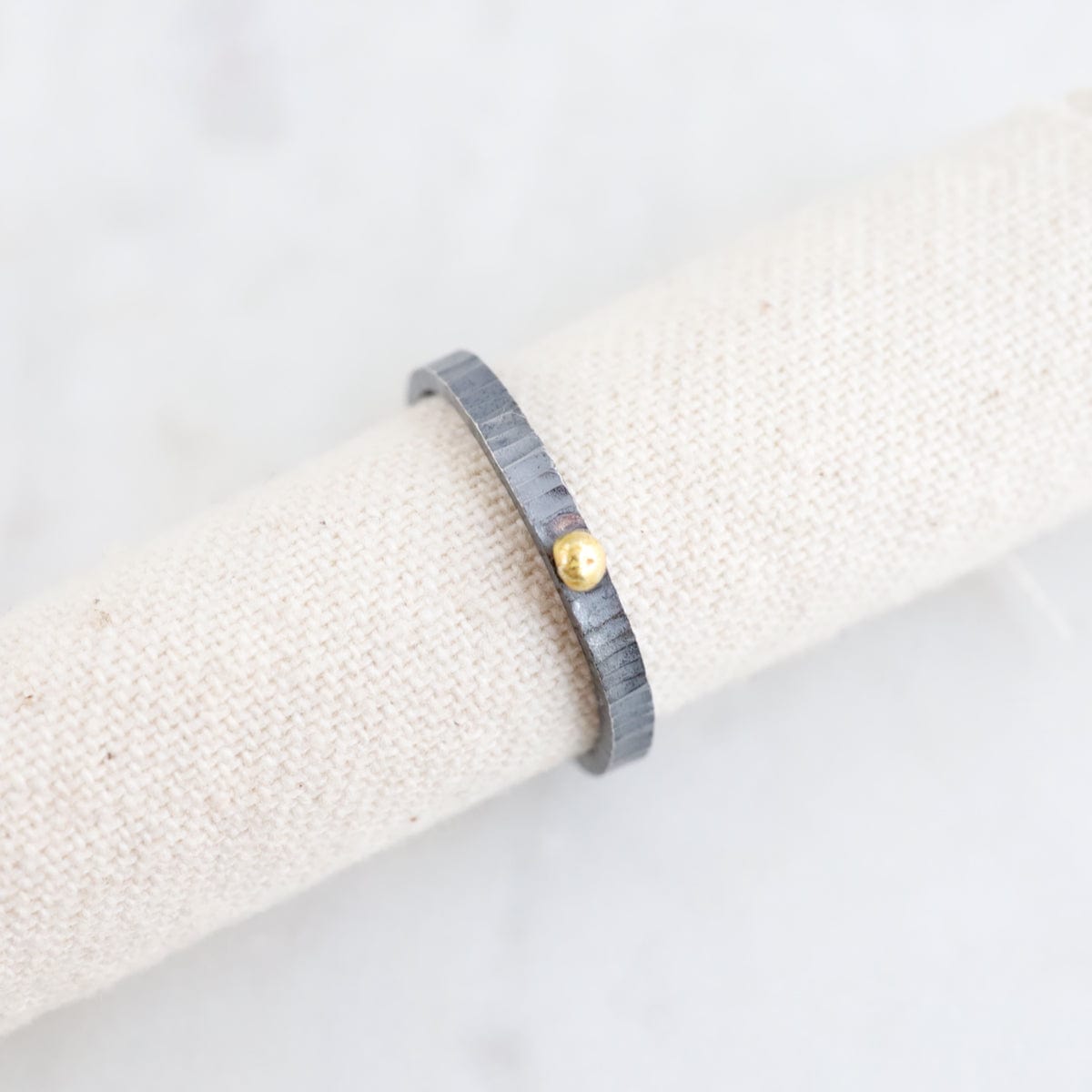 RNG Oxidized Sterling Silver Textured with Gold Ball Stacking Ring