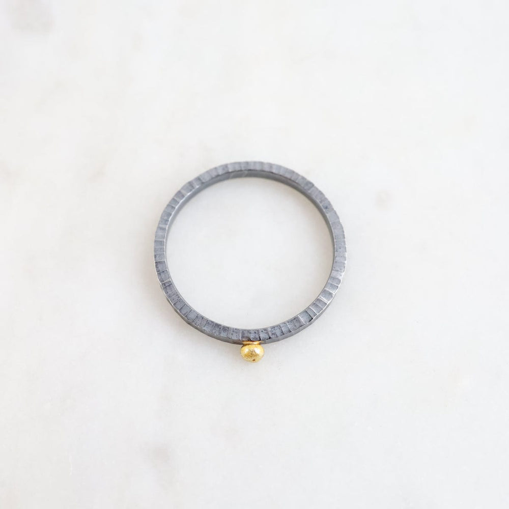 
                  
                    RNG Oxidized Sterling Silver Textured with Gold Ball Stacking Ring
                  
                