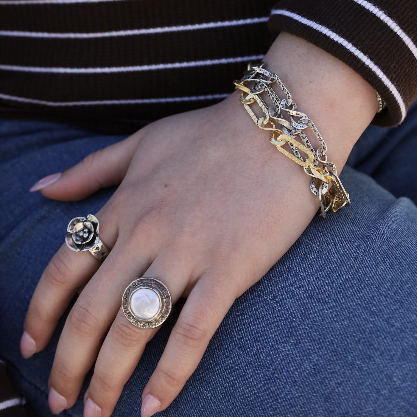 RNG Pearl in Stamped Bezel Ring