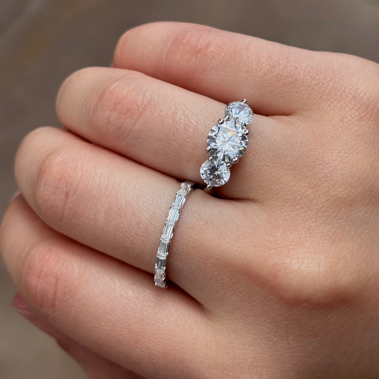 RNG-PPL Classic  Platinum Plated Diamond Three-Stone Engagement Ring