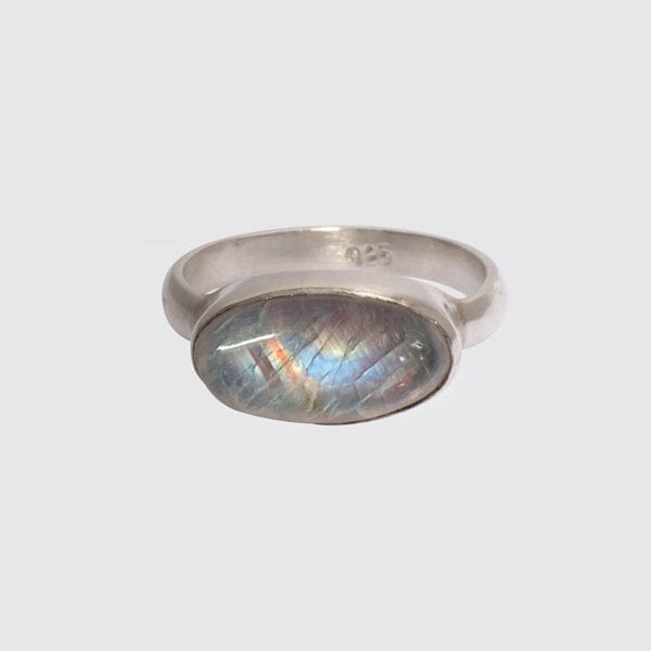RNG Rainbow Moonstone Oval Cabochon Ring  - Sterling Silver