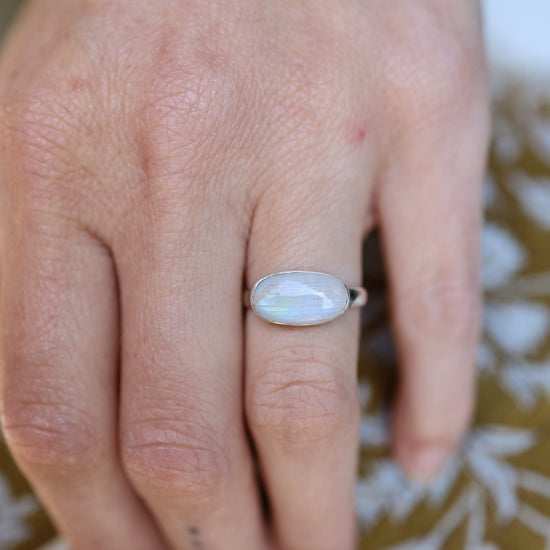 RNG Rainbow Moonstone Oval Cabochon Ring  - Sterling Silver