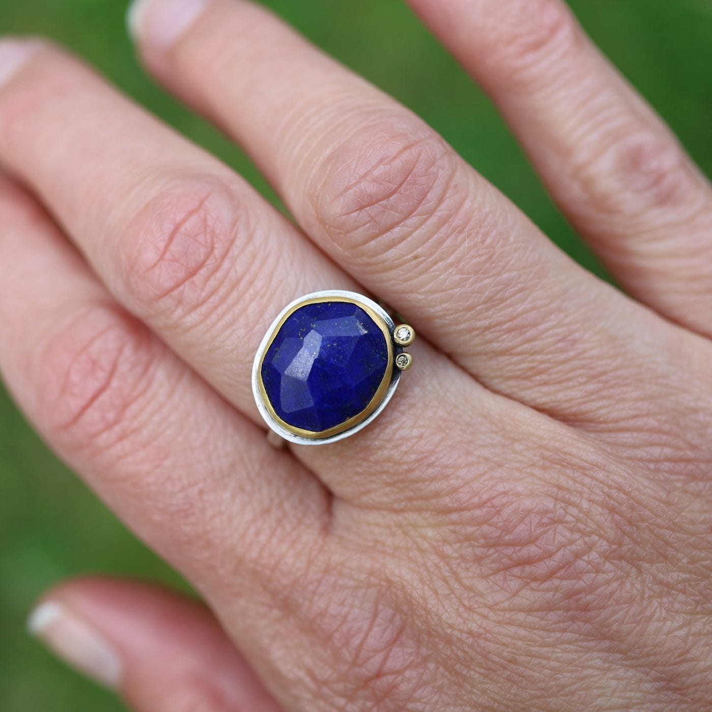 RNG Rose Cut Lapis Ring in 22k Gold & Sterling Silver