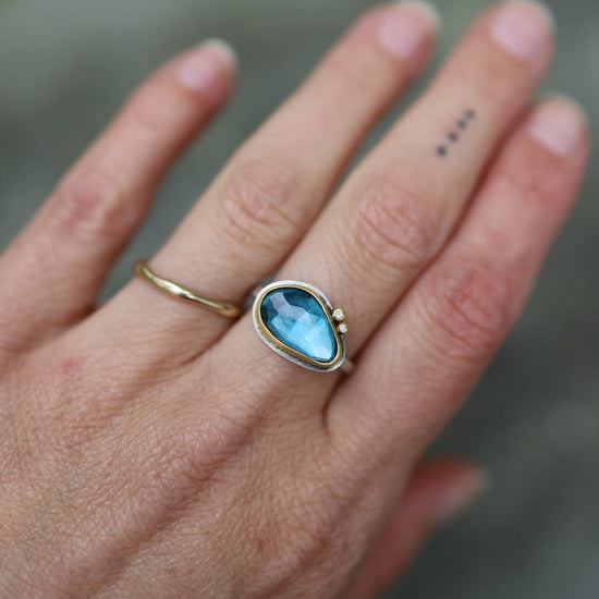 RNG Rose Cut London Blue Topaz Ring in 22k Gold & Sterling Silver