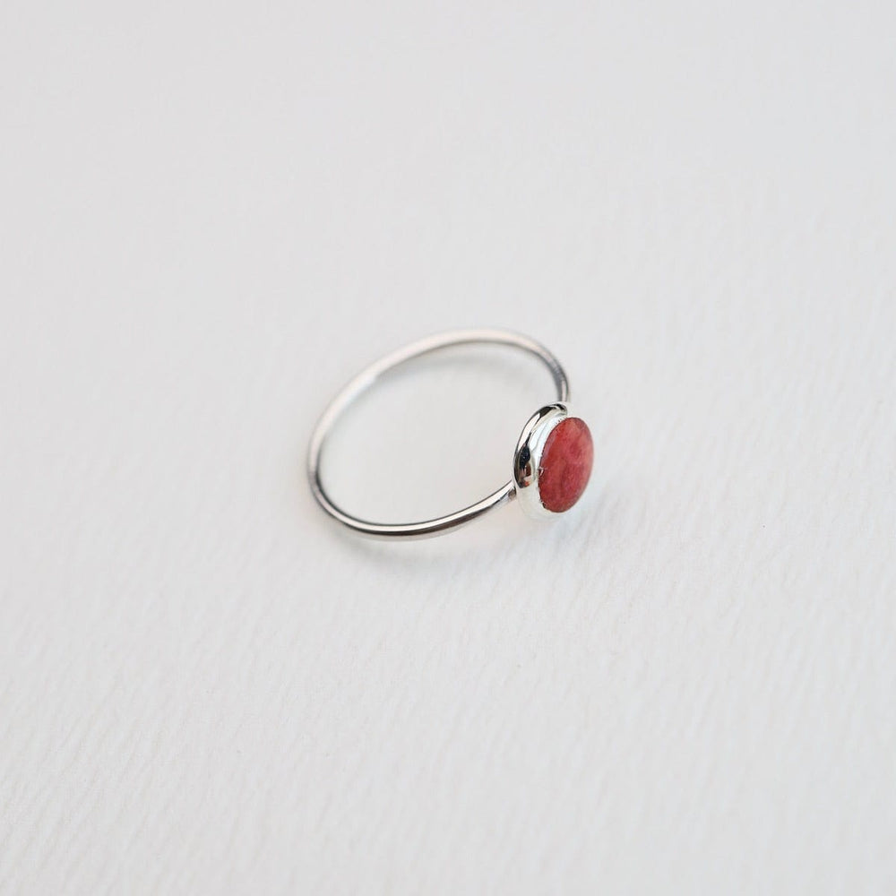 
                  
                    RNG Round Compressed Red Coral Silver Ring
                  
                