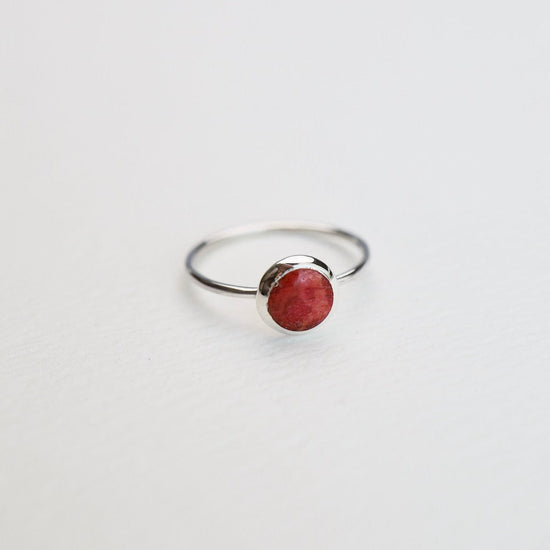 RNG Round Compressed Red Coral Silver Ring
