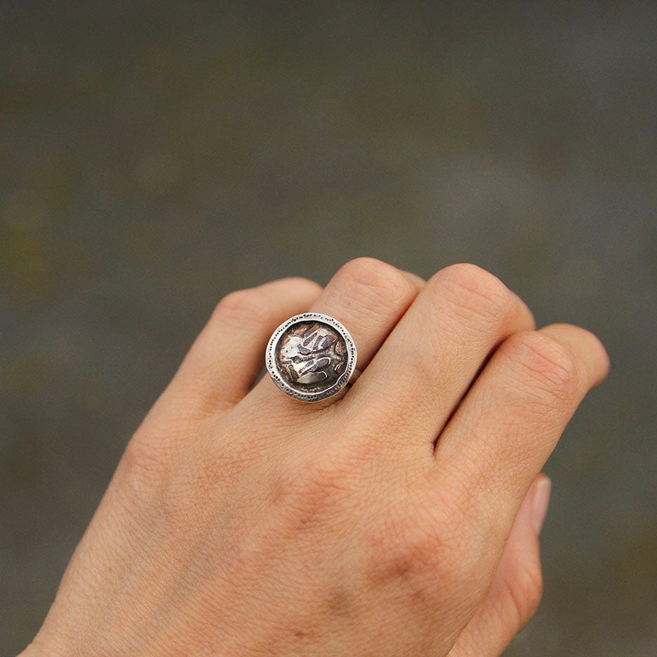 RNG Round Sterling Silver Disc With Copper Speckle Ring